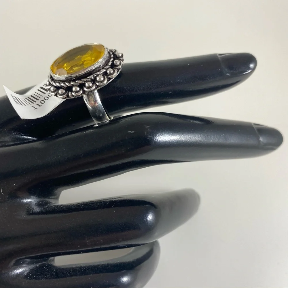 German silver and Citrine cocktail ring size 9 NEW